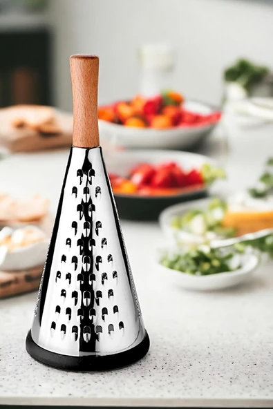 Deconox Ahşap Tutuculu 3 Taraflı Paslanmaz Çelik Lüks Şef Rendesi Büyük Boy 30 * 13Cm, Ahşap Saplı 3 Taraflı Paslanmaz Çelik Rende ürün görseli 1