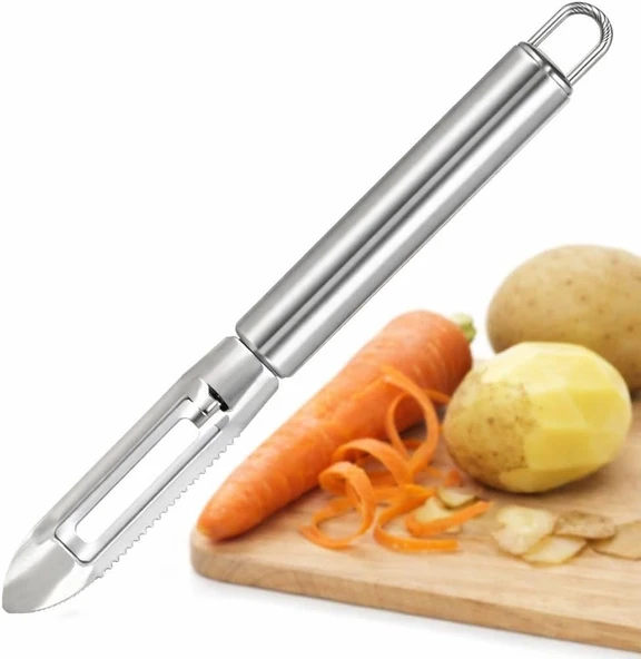 Paslanmaz Çelik Sebze Meyve Soyucu, Çift Yönlü Süper Bıçaklı, Ergonomik Kaymaz Saplı Profesyonel Soyacak, Havuç, Salatalık, Patates Elma İçin, Bulaşık Makinesinde Yıkanabilir ürün görseli 1