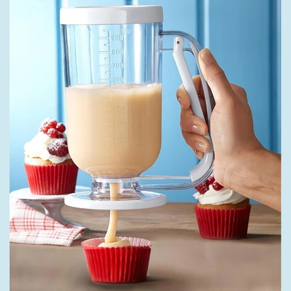 Hamur Porsiyonlayıcı 900Ml, Pankek Kek Hamuru Dağıtıcı, Damlatmaz Mekanizma, Ölçekli Şeffaf Gövde, Bulaşık Makinesinde Yıkanabilir ürün görseli 1