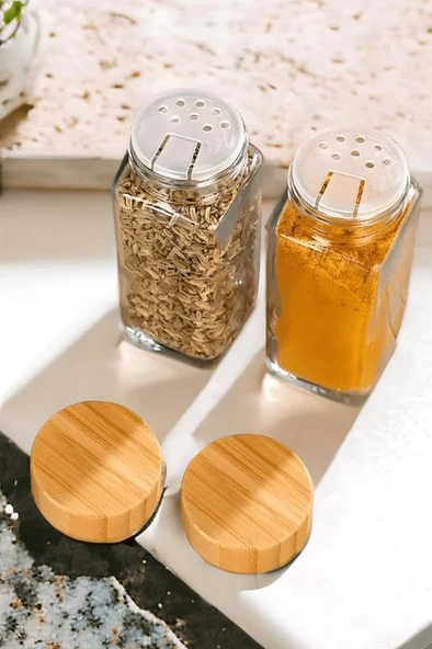 Bambu Kapaklı 12 Adet Cam Baharatlık Seti 120 Ml ürün görseli 1