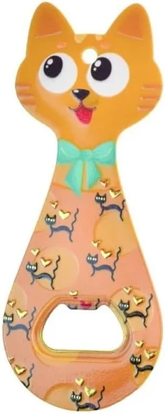 Miyav Mıknatıslı Şişe Kapak Açacağı, Kedili Açacak Buzdolabı Magnet Turuncu, 5.5X14 Cm, Seramik Kaplama ürün görseli 1