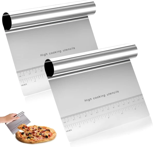 Aee® 2 Adet Büyük Boy Hamur & Kazıyıcı Seti – Cm/Inç Ölçekli Metal Hamur Spatulası – Pizza, Pasta, Ekmek Hamur Profesyonel Mutfak Aleti 20 Cm ürün görseli 1