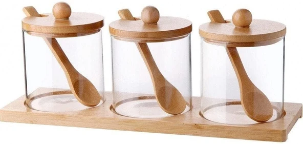 Deconox Bambu Standlı 3'Lü Cam Baharatlık, Borasilikat, 3'Lü Baharat Seti - Şık Fonksiyonel Bambu Standlı Mutfakta Düzeni Lezzeti Bir Arada Yaşayın! ürün görseli 1