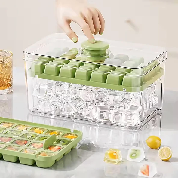 Promosyonca Buz Kalıbı Seti, Kapaklı Buz Kabı, 56 Adet Buz Bölmesi (Su Yeşili) ürün görseli 1