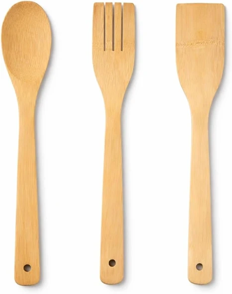 Bambu Mutfak Seti̇, Kaşik, Çatal, Spatula, Doğal Ahşap, Çi̇zmez, Tava Dostu, 3 Parça,Bambu Mutfak Gereçleri̇ Seti̇, Kaşik, Servi̇s Çatali, Düz Spatula, Isiya Dayanikli, Doğal Malzeme, 3'Lü Set ürün görseli 1