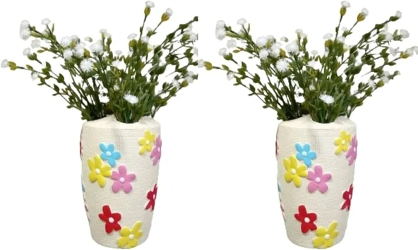 2 Adet Vazo Dahi̇l,Vazoda Çi̇çek,Beyaz Yapay Çi̇çek,Vazo Dekorati̇f Renkli̇ Papatyali Poli̇resi̇n 5X5X16Cm ürün görseli 1