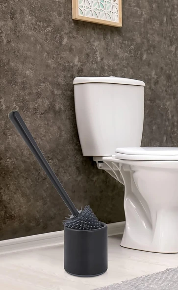 Ata Silikon Wc Tuvalet Banyo Fırçası Klozet Fırçası Siyah Oval ürün görseli 1