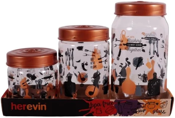 Herevin 139357-810 Desenli Kavanoz Seti 3'Lü (425-660-1000 Ml) ürün görseli 1