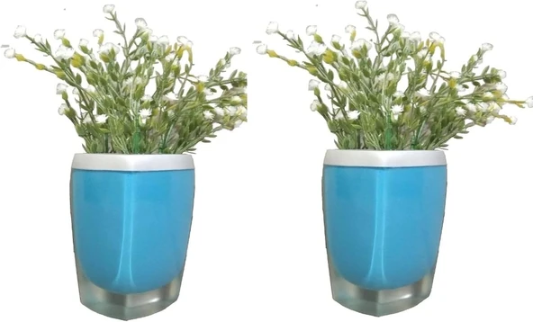 2 Adet Vazo Dahi̇l,Vazoda Çi̇çek,Beyaz Yapay Çi̇çek,Vazo Dekorati̇f Gri̇ Mavi̇ Poli̇resi̇n 8X4X16Cm ürün görseli 1