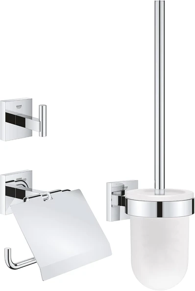 Grohe Start Cube Quickfix Üçlü Tuvalet Aksesuar Seti, Tuvalet Kağıtlığı, Tuvalet Fırçası, Bornoz Askısı, Duş / Banyo Aksesuarları, Krom, 41123000 ürün görseli 1