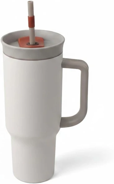 Deconox 1200 Ml Pipetli Kulplu Çelik Termos - Yeşil Beyaz Renk Seçenekli Dev Boy Sıcak/Soğuk Tutucu Seyahat Bardağı (Beyaz) ürün görseli 1