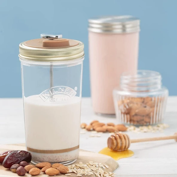 Kilner Fındık Sütü/Badem Sütü Üretim Seti, Aksesuar Kapaklı 2 Kavanoz, 0,5 L ürün görseli 1