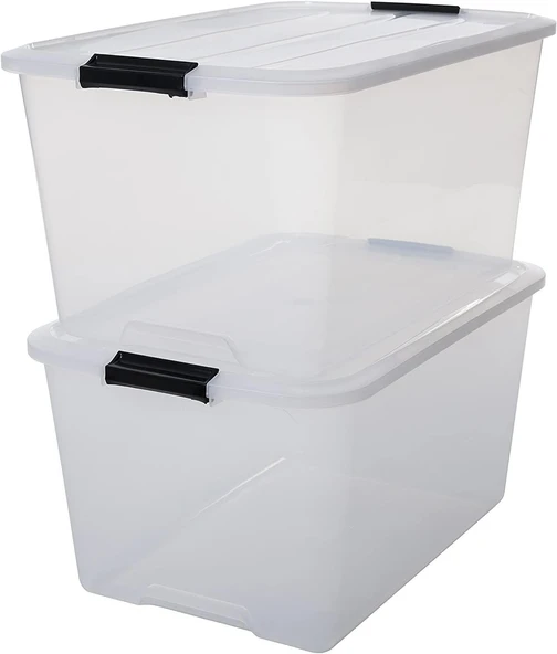 Iris Ohyama Kapaklı Plastik Saklama Kutuları, 45L, 2'Li Set, Şeffaf ürün görseli 1