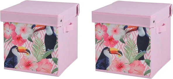 Saklama Kutusu Seti̇,Kapakli Kuş Bahar Desen Kumaş 2 Adet 28X28X28Cm ürün görseli 1