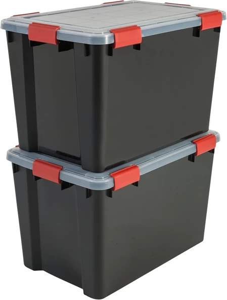 Iris Ohyama, 2'Li Set Hava Geçirmez Saklama Kutusu, 70 L, Klipsli, Istiflenebilir, Garaj, Kiler, Tavan Arası – Air Tight Box At-Ld – Siyah ürün görseli 1