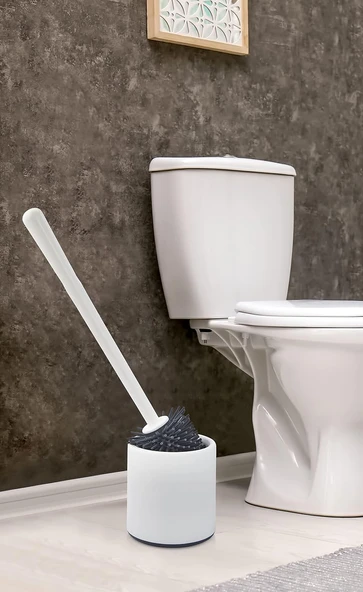 Ata Silikon Wc Tuvalet Banyo Fırçası Klozet Fırçası Beyaz-Gri Oval ürün görseli 1