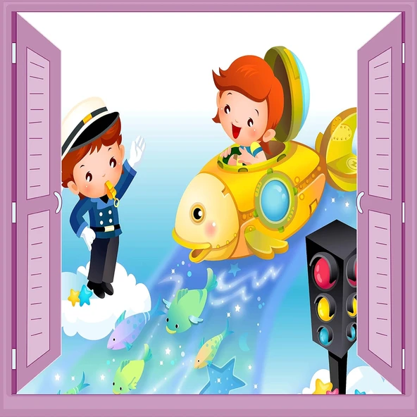 Çocuk Odası Bebek Odası Pencere Poster Duvar Kağıdı Trafik ürün görseli 1