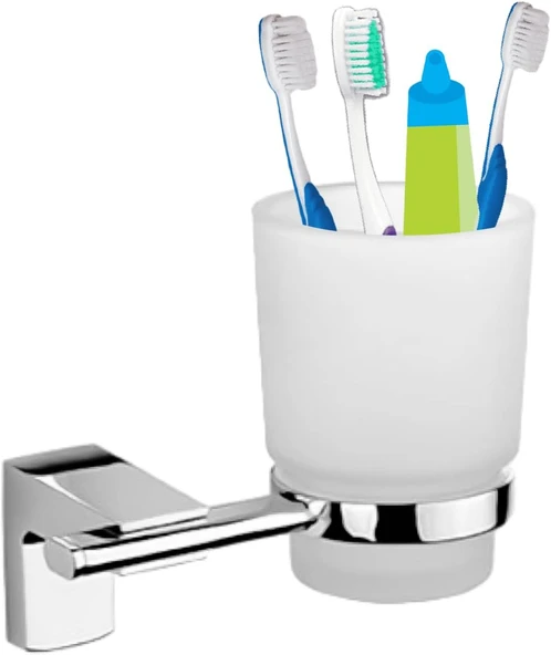 Metal Fırçalık Vidalı Askı Banyo Lavabo Fırçası Stand Kabı Kutusu Hazneli Krom ürün görseli 1