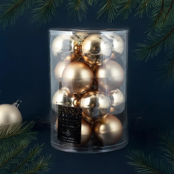 Koopman New Year 16 Parça Yılbaşı Topu Gold 80 Mm ürün görseli 1