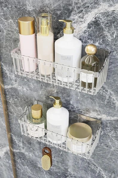 Ata Banyor Yapışkanlı Banyo Rafı, 2'Li Banyo Düzenleyici Organizer Banyo Duş Rafı Şampuanlık, Plstik ürün görseli 1