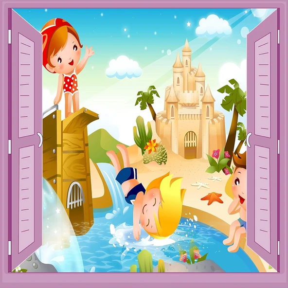 Çocuk Odası Bebek Odası Pencere Poster Duvar Kağıdı Tatil ürün görseli 1