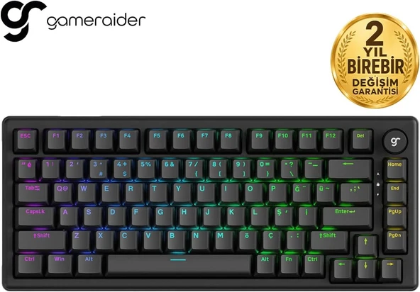 Gameraider K1 He Grey Switch 8Khz Türkçe Rgb Klavye Siyah ürün görseli 1