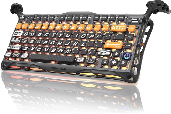 Gravastar Mercury K1 Oyun Klavyesi Bt5.0/2.4G/Usb-C, %75 Gasket Hot-Swap Özellikli Mekanik Klavye, Kablosuz, Rgb Arka Plan Aydınlatması, Win/Mac, Qwerty (Turuncu Renk) ürün görseli 1