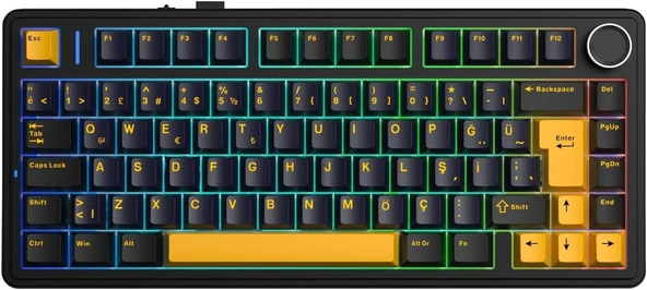 Aula F75 Mekanik Rgb Tkl Graywood V4 Switch Makrolu Swap Türkçe Q Klavye Siyah ürün görseli 1
