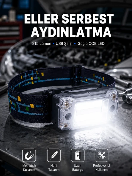 Kompakt Led Kafs Feneri Usb Şarjlı Manyetik 2 Işık Modlu 215 Lümen Yeni Nesil ürün görseli 1