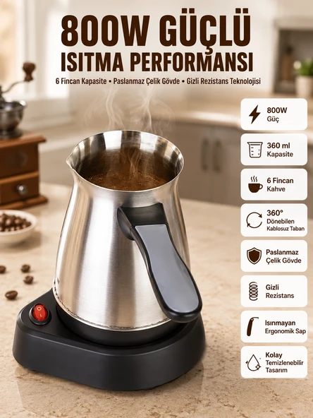 Yeni Nesil Türk Kahve Makinesi Cezvesi Siyah Gri Kablolu Pratik ürün görseli 1