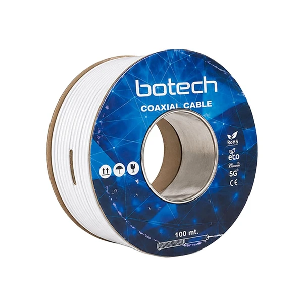 Botech RG6/U4 0.90 Mm 64X0.12 Tel CCS Makaralı Yerli Üretim Anten Kablosu 100 Metre ürün görseli 1