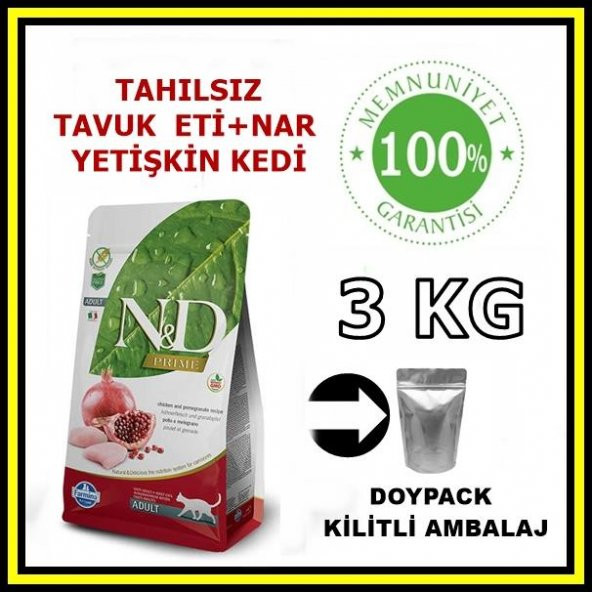 N&D tahılsız tavuk ve narlı yetişkin kedi maması 3 kg açık mama ürün görseli 1