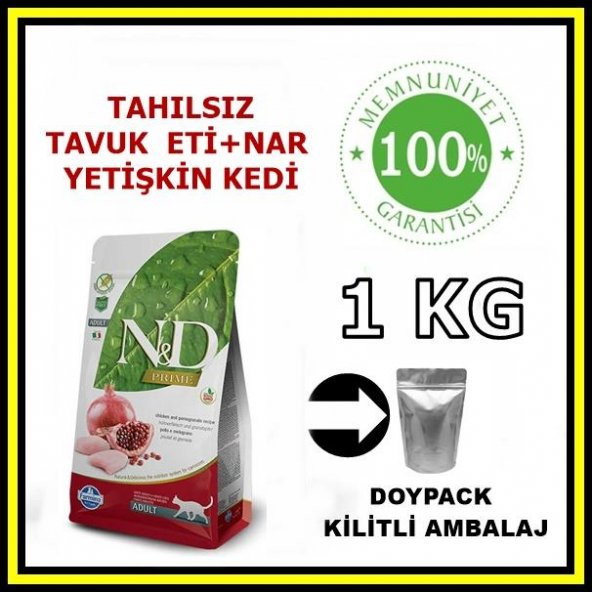 N&D tahılsız tavuk ve narlı yetişkin kedi maması 1 kg açık mama ürün görseli 1