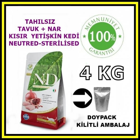 N&D tahılsız tavuk ve narlı kısırlaştırılmış kedi maması 4 kg açık mama ürün görseli 1