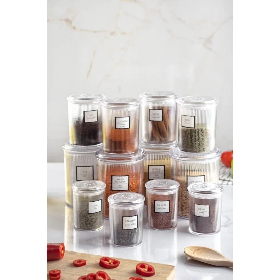 12'Li Barok Yuvarlak 3 Boy Kavanoz Seti & Saklama Kabı & Erzak Kabı (4*1000 Ml, 4*500 Ml,4*250 Ml)