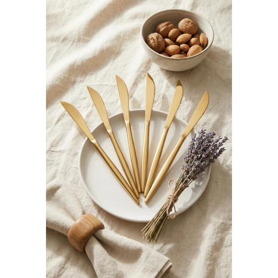 6'Lı Lüks Gold Paslanmaz Çelik Yemek Bıçağı Seti (21 Cm)