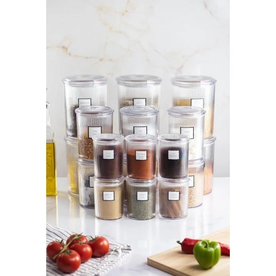 18'Li Barok Yuvarlak 3 Boy Kavanoz Seti & Saklama Kabı & Erzak Kabı (6*2000 Ml, 6*1000 Ml ,6*500 Ml)