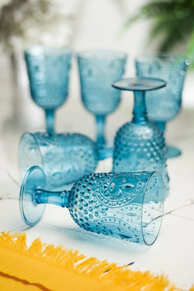 Akrilik Aquamarin 6'Lı Kadeh & Su Meşrubat Kahve Yanı Bardağı 450 Ml ( Cam Değildir )