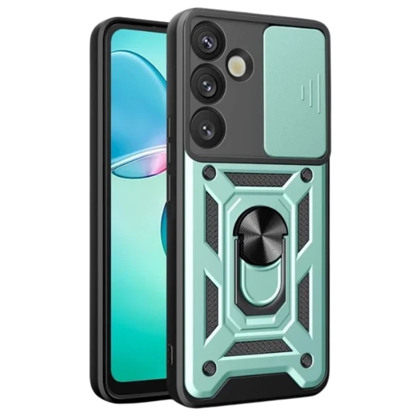 Galaxy S25 Kılıf Pars Lens Yüzüklü Silikon - Yeşil