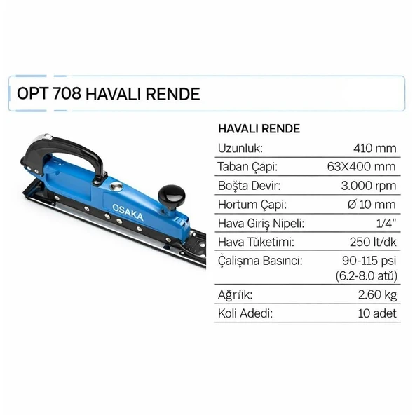 PTTAVM: OSAKA OPT 708 Havalı Rende Zımpara Makinesi 63.5 x 400 mm
