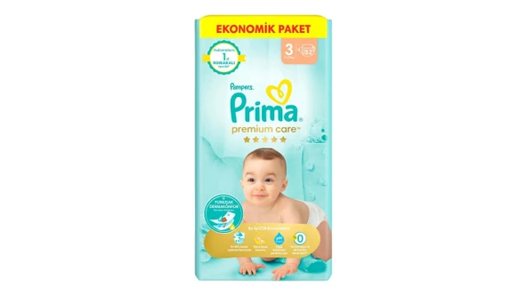 Prima Premium Care Ekonomik Paket 3 Beden Bebek Bezi 52'li (3'li Paket)