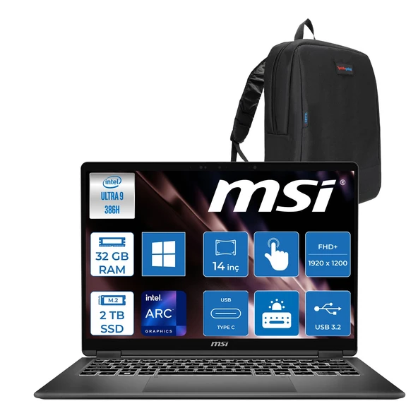 Msı Prestıge 14 Flıp Aı+ D3MTG Intel Core Ultra 9 386H Aı 32 GB Ddr5 2tb SSD 14” Fhd+ (1920X1200), OLED Touch, 100% Dcı-P3+Msi Nano Kalem WIN11HOME Dokunmatik Bilgisayar G3MGXTRH14+ZETTAÇANTA