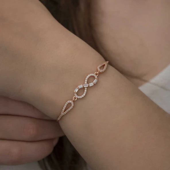 Gümüş Rose Baget Taşlı Sonsuzluk Bileklik ürün görseli 1