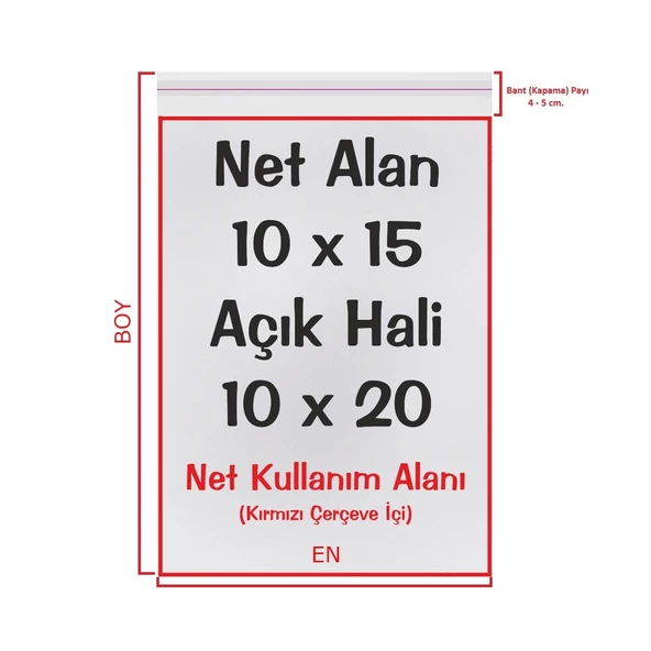 10x15+5 cm. (10x20) 25 Adet Şeffaf Bantlı Yapışkanlı Jelatin Poşet ürün görseli 1