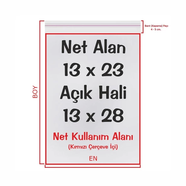 13x23+5 cm. (13x28) 25 Adet Şeffaf Bantlı Yapışkanlı Jelatin Poşet ürün görseli 1