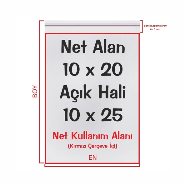 10x20+5 cm. (10x25) 25 Adet Şeffaf Bantlı Yapışkanlı Jelatin Poşet ürün görseli 1