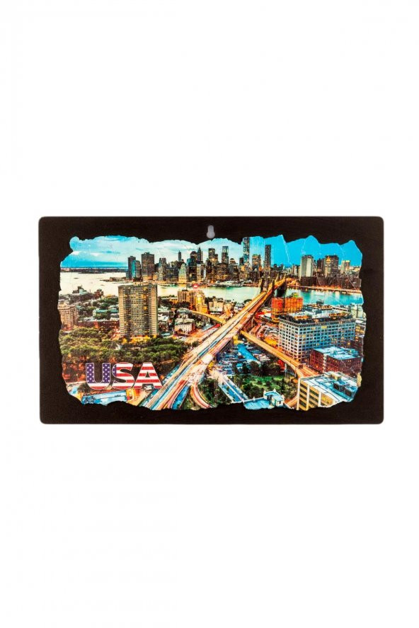 New York Temalı Ahşap Fresco Tablo - Resim 2