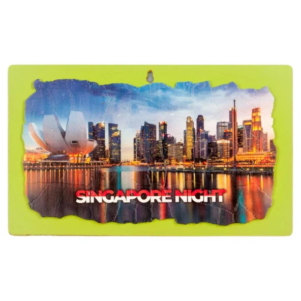 Singapur Gece Temalı Ahşap Fresco Tablo No.1 ürün görseli 1