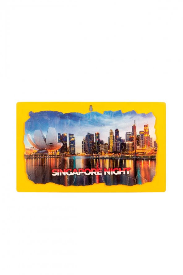 Singapur Gece Temalı Ahşap Fresco Tablo - Resim 2