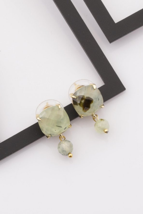 Prehnite Doğal Taş Gold Renkli Küpe ürün görseli 1